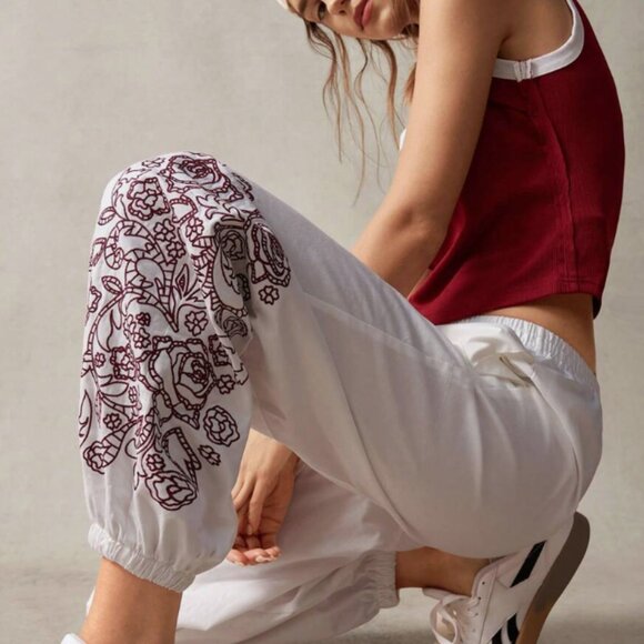 POL COTTON TWILL EMBROIDERED JOGGERS - Picture 1 of 8